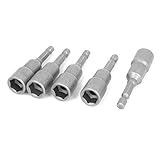 uxcell 　六角ナットドライバー　金属　グレー　235g　65 x 16mm　ナットドライバセット　５個入り