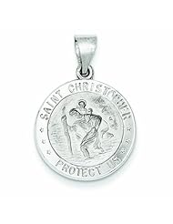 14K White Gold Polished and Satin St. Christopher Medal Pendant