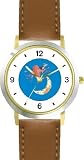 Hey Diddle Diddle - The Cow Jumped Over the Moon No.1 - from Mother Goose by Artist: Sylvia Long - WATCHBUDDY&reg; DELUXE TWO-TONE THEME WATCH - Arabic Numbers - Brown Leather Strap-Size-Large ( Men's Size or Jumbo Women's Size )