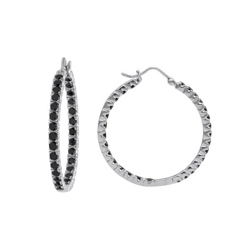 14k White or Yellow Gold Black Diamond Hoop Earrings (3 cttw)
