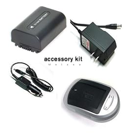 Compatible Accessory Kit - High-Capacity Rechargeable Lithium-ion Battery and AC/DC Battery Charger ( Power plug & Car ) for / fits digital camera/camcorder model/parts no SONY DCR-DVD703E