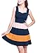 Allegra K Women Stripe Sleeveless Colorblock Short Skater Tank Dress,Dark Blue,Large