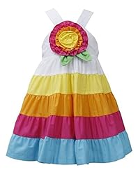 Girls Knee Length Cotton Sleeveless Applique Tiered Colorblocking  Dress
