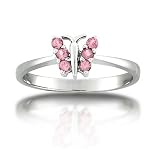 14k White Gold Pink Tourmaline Butterfly Ring, Size 5