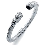 Sterling Silver Bangle Onyx Bracelet 7"