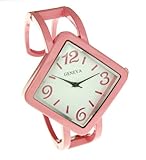 Light Pink Diamond Shape Large Face Over Wrist Bangle Watch