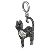 Sterling Silver Black and White Diamond Black Cat Charm
