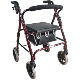 4 Wheeled Rollator-Leather Bag-Brakes