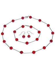 Hydia 925 Sterling Silver Tin-cup Jewelry Set with Red Jade