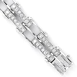 Sterling Silver Cubic Zirconia Rhodium Plated Men's Bracelet.