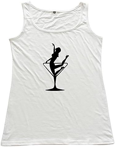 PTHZ Women's Girl Martini Glass Kneeling Cotton Tank Top Tee White XXL