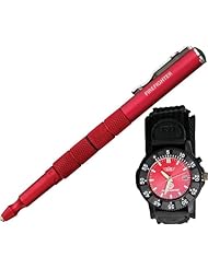 Uzi Firefighter Red Tactical Glass Breaking Pen and Backlit Watch in Gift Tin