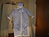 Bt95d_bbk, Denim Chenille Blue Trim Take Home Baby Bunting sweater, Hat Set with Matching Blanket