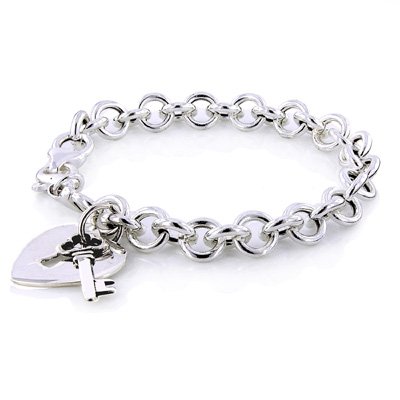 Sterling Silver Rolo Link 'Key to My Heart Charm Bracelet - 7.5