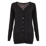 Womens Black Long Slouch Pocket Casual Ladies Plain Basic Boyfriend Cardigan Size S/M/L 6-16