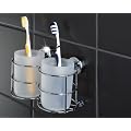 WENKO 2er SET Zahnputzbecher ProfiFIX inkl. Wandhalter - Glas / Edelstahl - MIT & OHNE Bohren m�glich