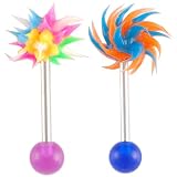 14g 14 gauge 1.6mm - 5 8 inches 16mm long - surgical steel tongue bars bar ear tounge nipple barbell rings with silicone koosh ball color purple and Dark Blue lot AIHQ - Pierced Body Piercing Jewelry- Set of 2