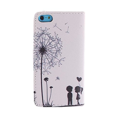 iPhone 5C Case, iPhone 5C Case, MISTOT(TM)Dandelion Pattern Premium PU Leather Wallet Flip Protective Skin Case with Magnetic Closure for Apple iPhone 5C [Built-in Credit Card/ID Card Slot]