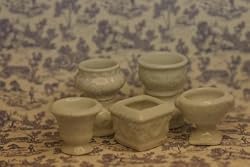 Dollhouse Miniature Victorian White Embossed Pots