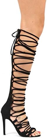 Static Fashion Womens Strappy Suede High Heel Gladiator Sandals With Back Zip,Black,8