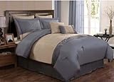 8 PC HARMONY COLOR BLOCK WITH FLORAL VINES COMFORTER SET W/ MATCHING PILLOW ....