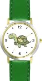 Turtle or Tortoise Cartoon Animal - WATCHBUDDY® DELUXE TWO-TONE THEME WATCH - Arabic Numbers - Green Leather Strap-Children's Size-Small ( Boy's Size & Girl's Size )