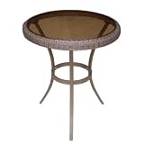 DC America SSR183-FT, Soho-All Weather Wicker Table, Tempered Glass, Heavy Duty Steel Frame with Rust Resistant Powder Coated Bronze Finish,