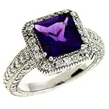 14k White Amethyst and Diamond Ring - Size 7.0