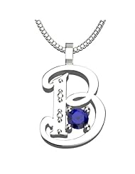 Sterling Silver Letter B - September Sapphire Birthstone 18 Inch Necklace
