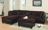 Chocolate Microfiber Reversible Sectional Sofa, Chase and Ottoman
