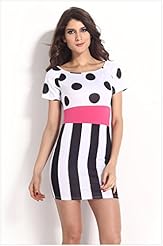 Sexy Polka Dot Print Nylon/Spandex Short Sleeves Midi Dress 