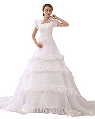 A-line Dropped   Waistline Square Neck Floor Length Applique Lace Organza  Dress