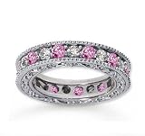 1 1/2Ct Pink Sapphire and Diamond 14K W Gold Eternity Band
