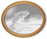 Decorative Framed Mirror Wall Decor With Bass Fishing Etched Mirror - Bass Fishing Decor - Unique Bass Fishing Gift Ideas - Ready To Hang - 19'' w x 15'' h