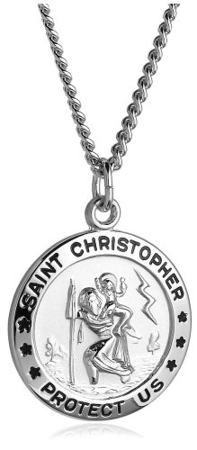 Stainless Steel and Sterling Silver Round St. Christopher Medal