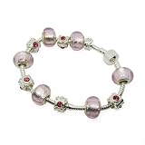 Murano Glass Bead Pink Diamond Shape Platinum Plated Bracelet