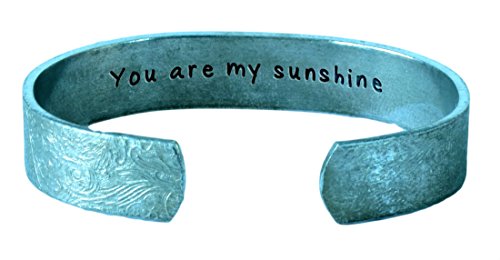 You are My Sunshine… Antiqued Distressed Silver Aluminum Lace Cuff Bracelet