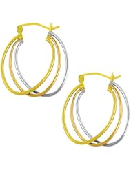 14 Karat Tri-color Gold Triple Oval Hoop Earrings
