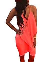 Girls Sexy V-neck Chiffon Above the Knee Flutter Sleeveless  Backless  Dress With Ruffles