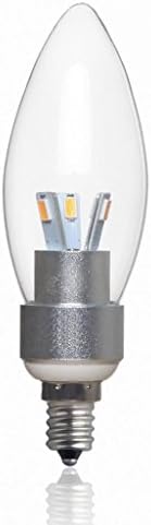 Golden Sun Dimmable 4W Chandelier LED Bullet Tip Bulb, Clear Glass Lens Silver Housing, 40 watt equivalent, E12 Candelabra Base, Sexy LED Design, 6000K Cool White