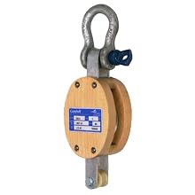 Campbell 3001K 8" Single Regular Wood Shell Block with K Screw Pin Anchor Shackle, 2800 lbs Load Capacity, 1" Rope, 4-3/4" Sheave