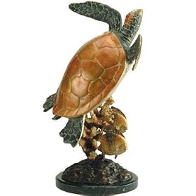 Imperial Gold Sea Turtle with Tropical Fish Sculpture by Imperial