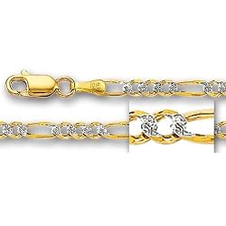 14K 2 Tone Pave' Classic Figaro Chain (Width 3.0mm) Length - 22 Inch