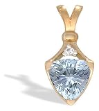 14K Yellow Gold Genuine Trillion Aquamarine and Diamond Pendant