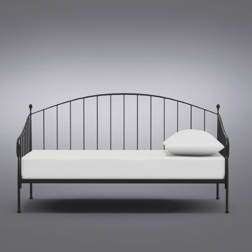 Matt Black Metal Twin Size Day Bed (Daybed) Frame With Metal Slats