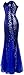 ANGEL FASHIONS Women's Sleeveless Blue Sequins Tulle Evening Dress