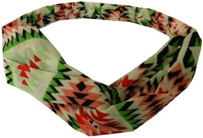 Green/Red Aztec Design Turband Boho Head Wrap Hair Band Soft Twist Turban (Keshet Accessories)