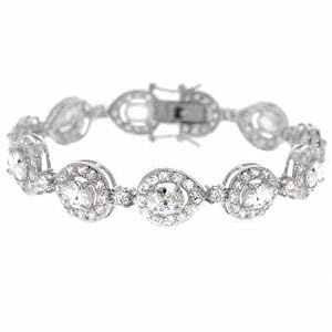 Aristocratic Sterling Silver Simulated Diamond cz Teardrop Tennis Bracelet