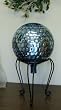 12 Inch Blue Nobbie Glass Gazing Globe with Scrolled Wrought Iron Stand