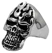 Stainless Steel Biker Ring - Flaming Skull - Size: 9-13